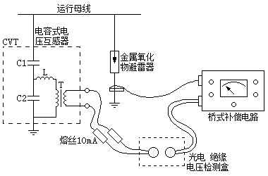 橋式補償電(diàn)路(lù)測量洩漏電(diàn)流原理(lǐ)接線圖